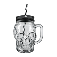 Henkelbecher Schädel mit Strohhalm Glas 500 ml