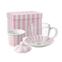 Tee-Set TEA FOR ONE Rosa gestreift