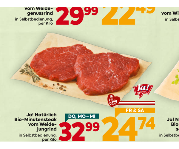 Ja! Natürlich Bio-Minutensteak vom Weidejungrind
