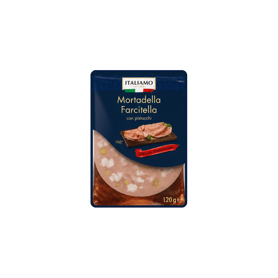 Italiamo Mortadella Farcitella mit Oliven und Peperoni