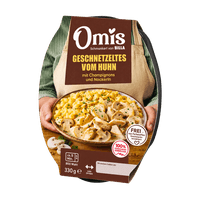 Omis Geschnetzeltes vom Huhn mit Champignons und Nockerln
