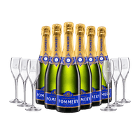 Pommery Brut Royal Champagner sechs Flaschen mit sechs Gläsern