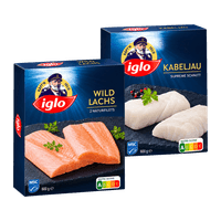 Iglo Wildlachs, Kabeljau, Polar-Dorsch oder Garnelen