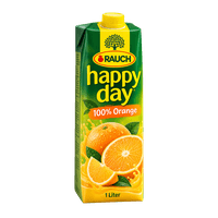 Rauch Happy Day apple juice, multivitamin juice, orange 100% or orange blend juice