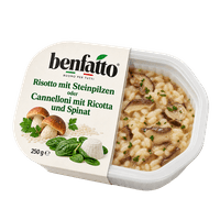 Benfatto Risotto mit Steinpilzen oder Cannelloni mit Ricotta und Spinat