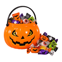 Halloween-Kürbis gefüllt mit Süßigkeiten