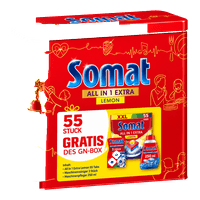SOMAT Bulaşık makinesi tableti – Box 150 Jahre Jubiläumsedition: 55 Tabs, 3 Maschinenreiniger-Tabs und 250 ml Maschinenpfleger